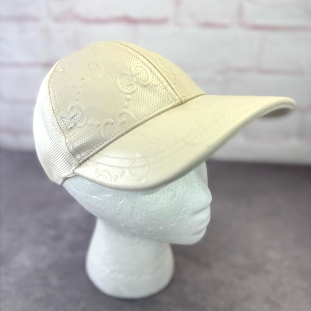 Gucci Embossed Mesh Gg Cream Cap Hat Medium - Picture 2 of 13